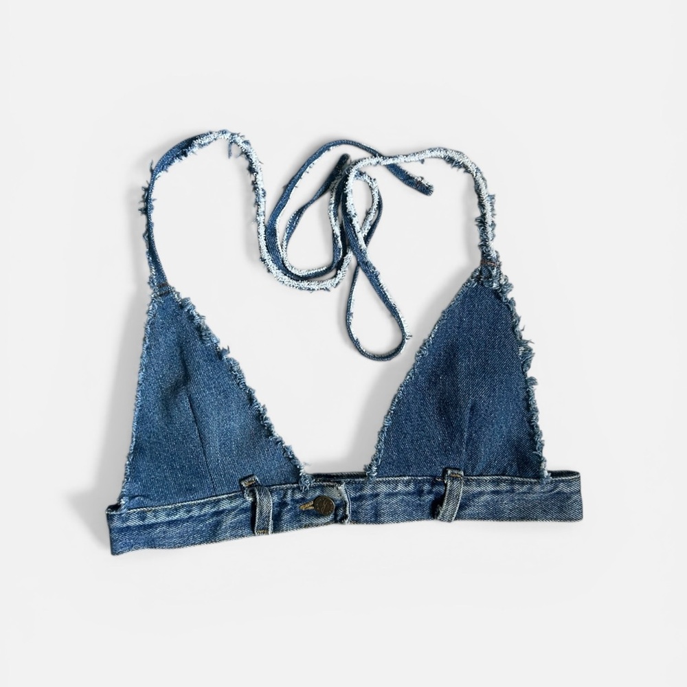 Denim Triangle Bralette Top - 32B/C